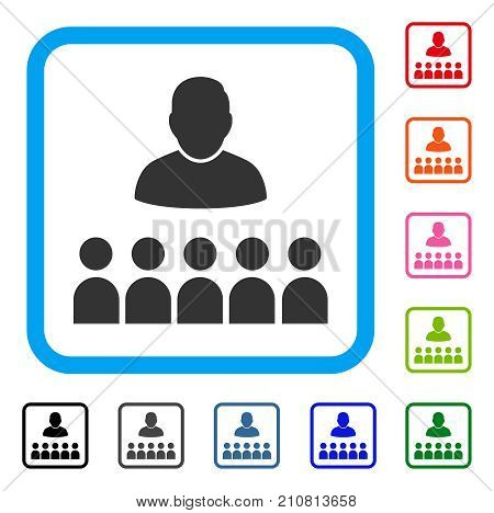 Auditory Students icon. Flat grey iconic symbol in a light blue rounded rectangle. Black, gray, green, blue, red, orange color versions of Auditory Students vector.