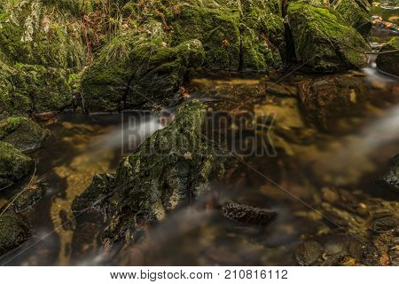 Javori Creek In Krkonose Mountains National Park In Autumn Color Day