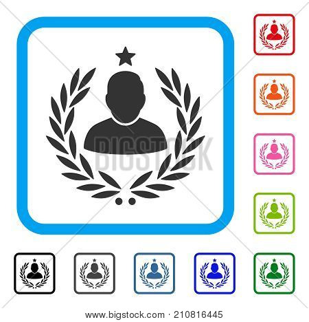 Man Glory Laurel Emblem icon. Flat gray iconic symbol in a light blue rounded frame. Black, gray, green, blue, red, orange color variants of Man Glory Laurel Emblem vector.