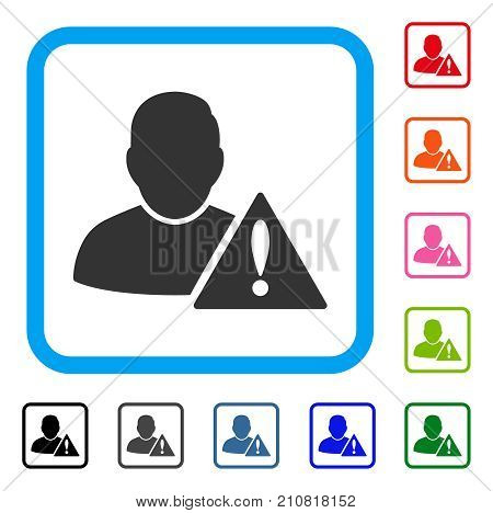 User Error icon. Flat gray iconic symbol inside a light blue rounded rectangular frame. Black, gray, green, blue, red, orange color versions of User Error vector.