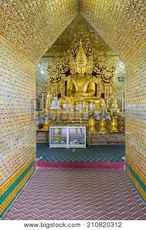 MANDALAY MYANMAR - SEP 02 : Interior of Sandamuni Pagoda in Mandalay Myanmar on September 02 2017 Sandamuni Pagoda is a Buddhist stupa located southwest of Mandalay Hill
