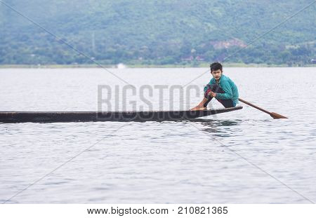 INLE LAKE MYANMAR - SEP 07 : Burmese fisherman at Inle lake Myanmar on September 07 2017 inle Lake is a freshwater lake located in Shan state