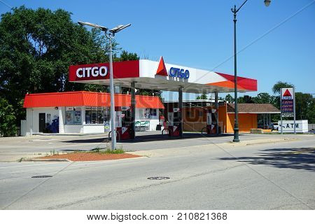 JOLIET, ILLINOIS / UNITED STATES - JULY 25, 2017: On may purchase gasoline at the Citgo gasoline station on Ruby Street.