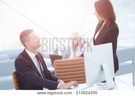 Business people at work. Two business people in formalwear discu