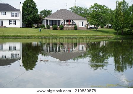 A waterfront home in the Wesmere Country Club subdivision of Joliet, Illinois, during June.
