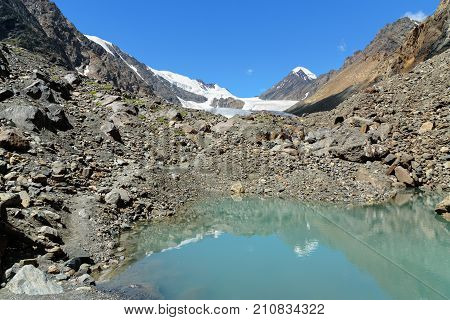 Small Lake In Aktru Valley. Altai Republic, Russia