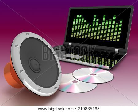 Abstract 3D Of Audio Speaker And Cd Disk . 3D Rendered Illustration