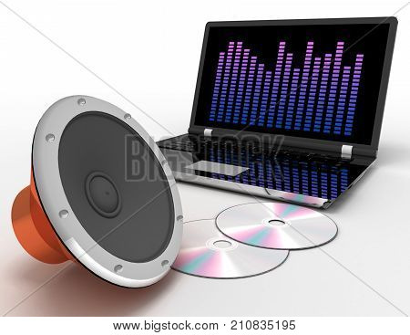 Abstract 3D Of Audio Speaker And Cd Disk . 3D Rendered Illustration
