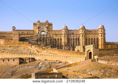 The Amber palace or fort a famous tourist destination in the town of Amber or Amer near Jaipur in the Rajasthan state of India