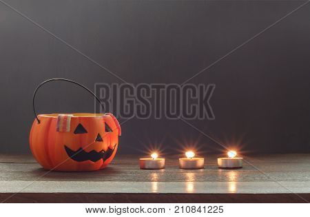Essential Items Of Happy Halloween Decorations Festival Concept Background.mix Accessories Candle An