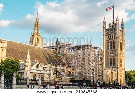 London - August 19, 2017: - Palace Of Westminster On Restoration