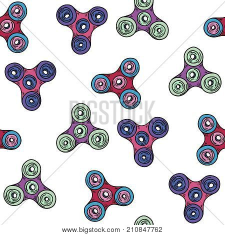 Hand spinner seamless pattern on white background. Vector illustration.