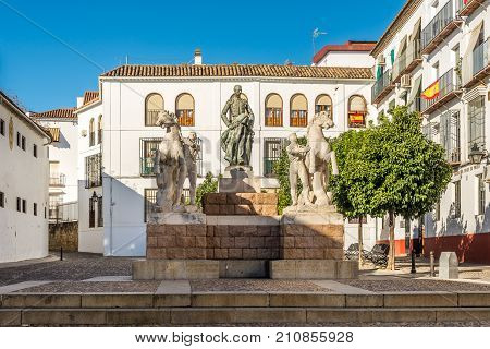 CORDOBA,SPAIN - OCTOBER 2,2017 - Manolete monument in the streets of Cordoba. Cordoba is a city in Andalusia southern Spain and the capital of the province of Cordoba.