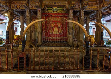 Close up place where the main relic is kept inside Temple of the Tooth in Kandy, Sri Lanka