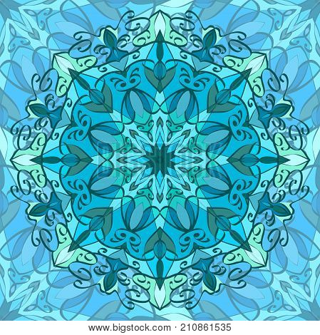 Seamless texture with blue carved pattern mandala for your creativity