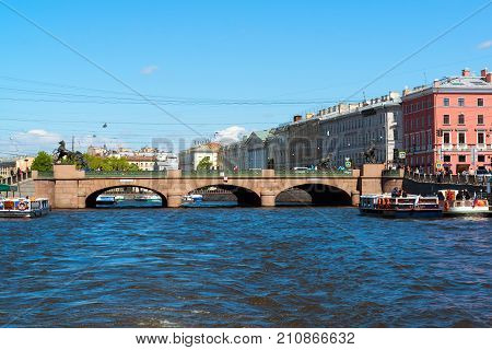 St. Petersburg, Russia - June 04.2017 Anichkov Bridge on the Fontanka River