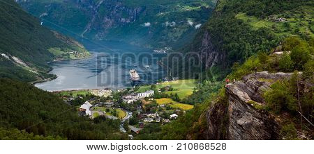 Geiranger fjord, Beautiful Nature Norway. It is a 15-kilometre (9.3 mi) long branch off of the Sunnylvsfjorden, which is a branch off of the Storfjorden (Great Fjord).