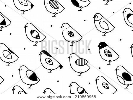 Black and white seamless pattern birds. Background with ornamental birds. Stock vector