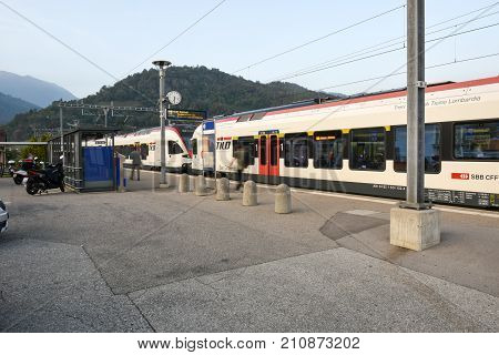 Train Station Of Lamone With People On Movement