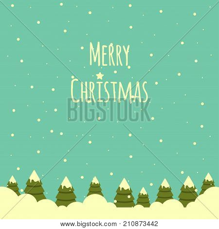 Snow landscape with Christmas trees background. Vector illustration for retro christmas card.