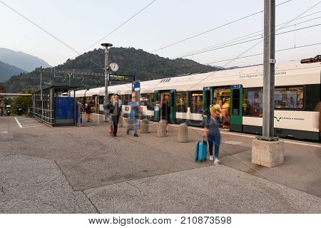 Train Station Of Lamone With People On Movement