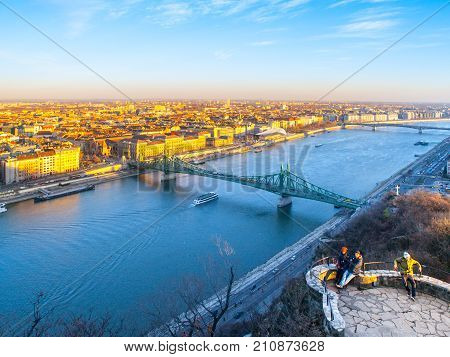 Budapest cityscape with Danube river. View from Gellert Hill, Hungary.