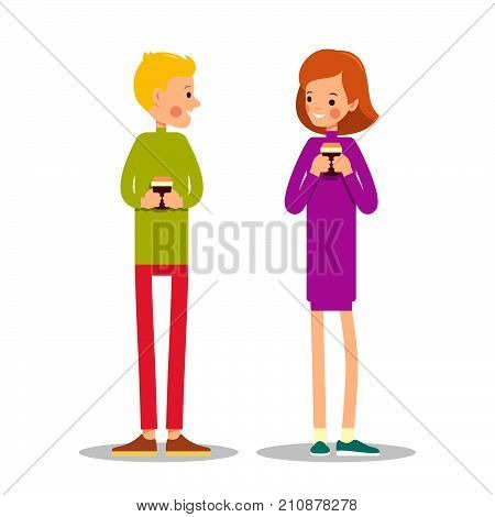 Man And Woman Are Standing Drinking Hot Drink