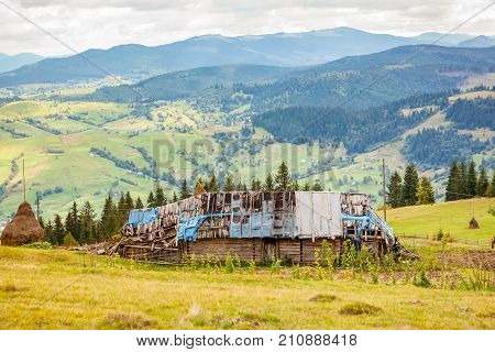Abandoned House Near Yasinya. Carpathian Mountains.