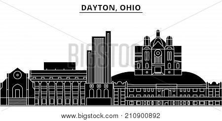 Usa, Dayton, Ohio architecture vector city skyline, black cityscape with landmarks, isolated sights on background