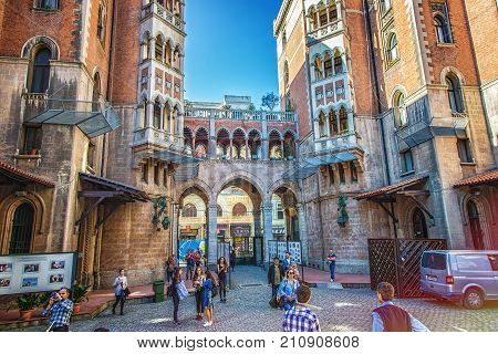 ISTANBUL TURKEY: Courtyard of St. Antuan Church alternatively known as the Sant'Antonio di Padova Church S. Antonio di Padova Catholic Church on Istiklal Avenue on October 6 2017