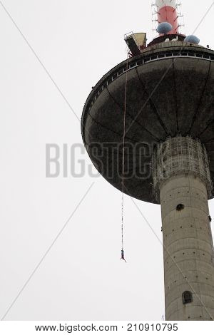 Bungee jump for TV tower in Vilnius Lithunia