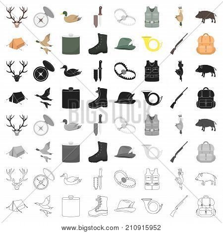 Hunting set icons in cartoon style. Big collection of hunting vector symbol stock