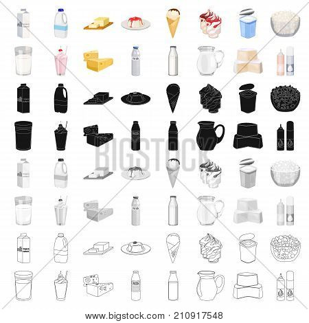 Milk product and sweet set icons in cartoon design. Big collection of milk product and sweet vector symbol stock illustration