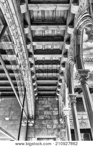 Wooden Beams In Museu Picasso Cloister, Barcelona, Catalonia, Spain