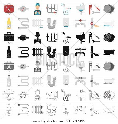 Plumbing set icons in cartoon style. Big collection of plumbing vector symbol stock