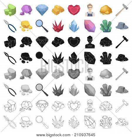 Precious minerals and jeweler set icons in cartoon design. Big collection of precious minerals and jeweler vector symbol stock illustration
