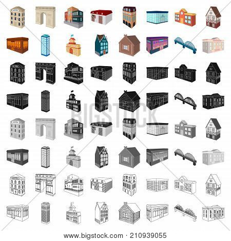 Municipality building, bank office building, stable, wooden hut, bridge and other architectural structures. Architecture and facilities set collection icons in cartoon style vector symbol stock illustration .