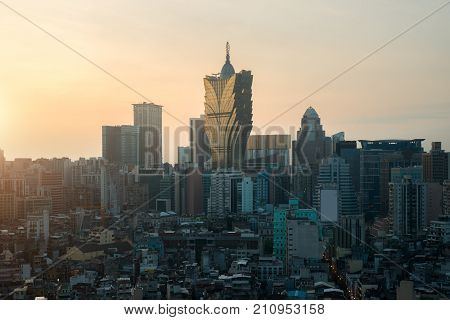Image of Macau (Macao) China. Skyscraper hotel and casino building at downtown in Macau (Macao).