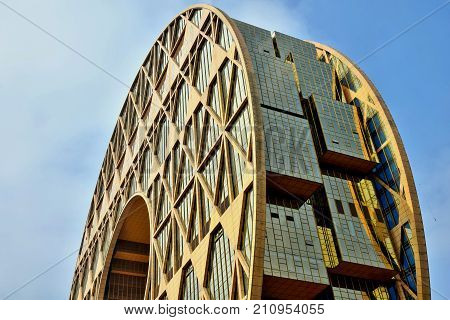 CANTON, CHINA - CIRCA JANUARY 2017: Guangzhou Circle is a landmark building located in Canton. The building has been designed by Italian architect Joseph di Pasquale. Its total height is 138 meters.