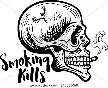 Smoking kills. Retro vintage Smoking skull vector illustration.