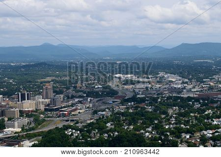 City of Roanoke as seen from the top of Mill Mountain in Roanoke, Virginia.