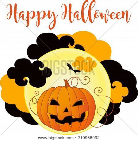 Happy Halloween greeting card with spooky pumpkin