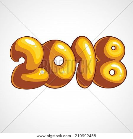 Cartoon yellow inscription 2018 year. Vector illustration