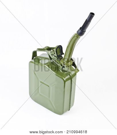 Jerrycan with flexi pipe spout on a white background