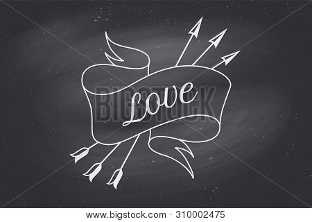 Old Vintage Ribbon Banner With Text Love In Engraving Style