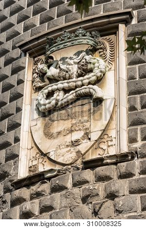 Detail Of The Sforza Castle (castello Sforzesco) With The Coat Of Arms Of The Noble Family Of The Vi