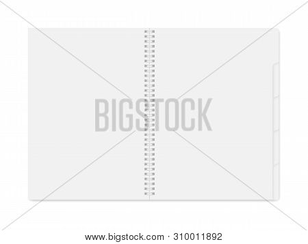 Vector Realistic White Mock Up Of Notebook Opened. Vertical Blank Spiral Copybook, Organizer Or Diar