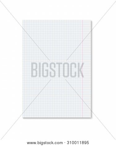Single Copybook Sheet With Shadow On White Background. Vector Template For Your Design.