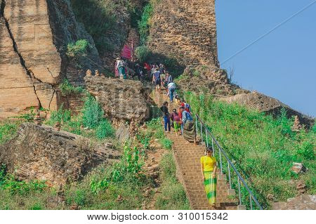 Mingun-myanmar, January 20, 2019 : Unidentified Tourists Come To Visit And Take Photographys At The