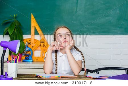 Thinking About Future. Back To School. Small Child In Classroom. Future Success Is Studying. Digital